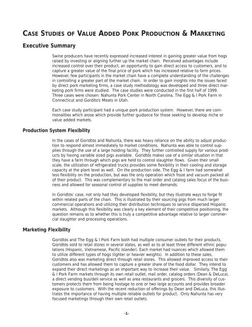 Case Studies of Value Added Production and Marketing