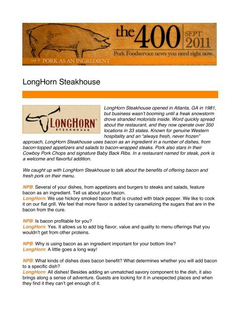 LongHorn Steakhouse - PorkFoodService.Com