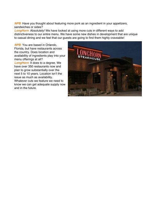 LongHorn Steakhouse - PorkFoodService.Com