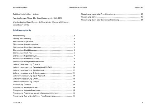 Betriebswirtschaftslehre – Notizen - Michael Poropatich