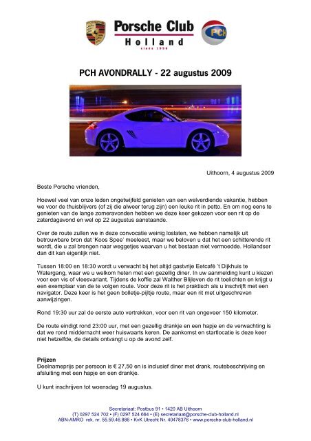 Convocatie en inschrijfformulier PCH Avondrally - Porsche Club ...