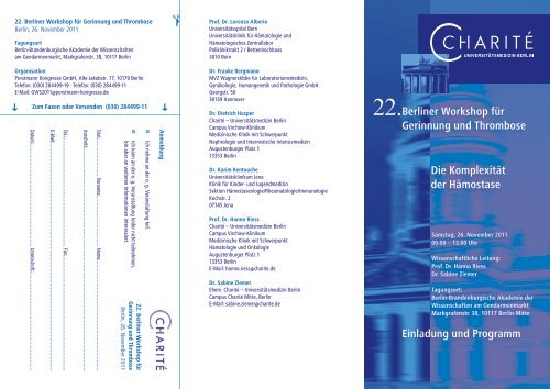 Einladung und Programm Berliner Workshop fÃ¼r Gerinnung und ...
