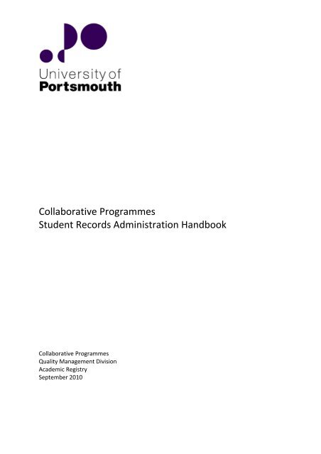 Collaborative Programmes Student Records Administration Handbook