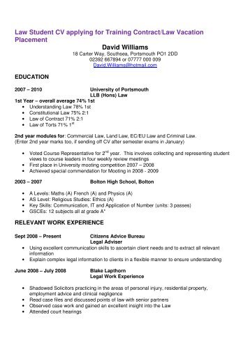 Law CV example - University of Portsmouth