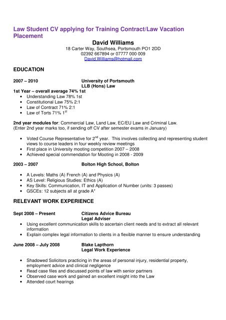 Law CV example - University of Portsmouth