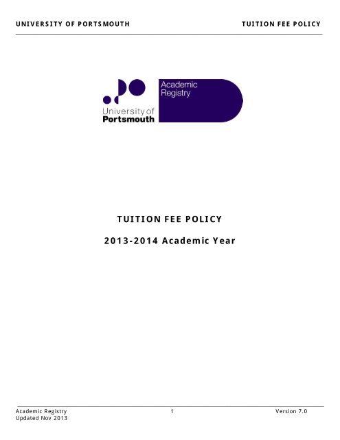 Tuition Fee Policy 2013-14 - University of Portsmouth