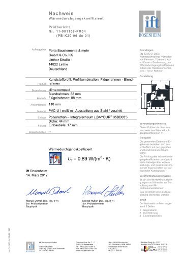 ift Rosenheim Zertifikat - Porta Fenster