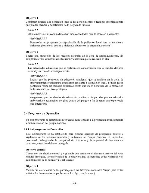 plan de manejo parque nacional el imposible - Portal Cuencas