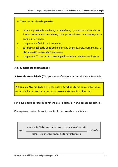 Manual de vigilância epidemiológica para o nível distrital: 1º volume