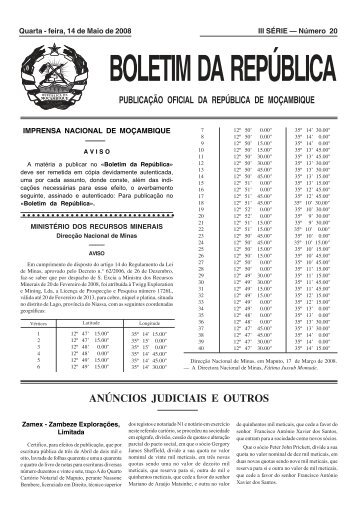 BR - N.º 20 III SÉRIE - 2008 - Portal do Governo de Moçambique