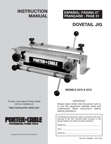 DOVETAIL JIG INSTRUCTION MANUAL - Porter-Cable