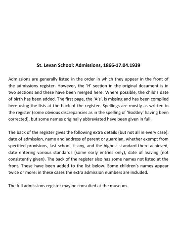 St Levan School admissions register - Porthcurno Telegraph Museum