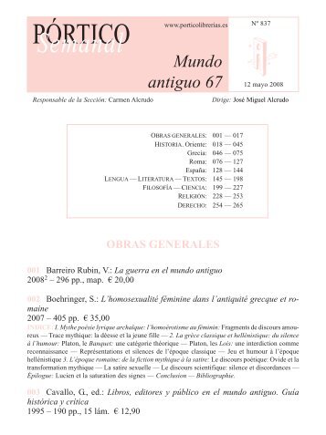 Portico Semanal 837 - Mundo antiguo 67 - Pórtico librerías