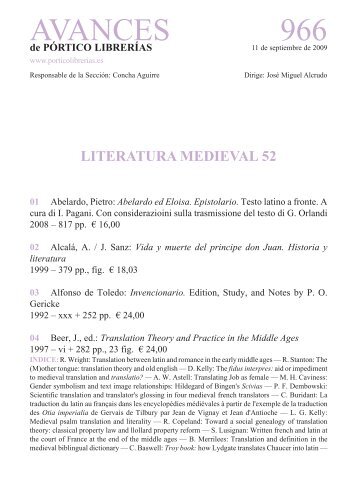Portico Avances 966 Literatura medieval 52 - Pórtico librerías