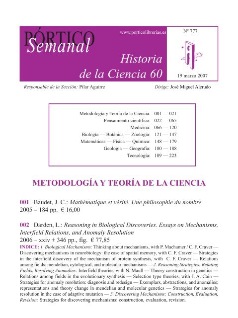 Portico Semanal 777 - Historia de la Ciencia 60 - Pórtico librerías