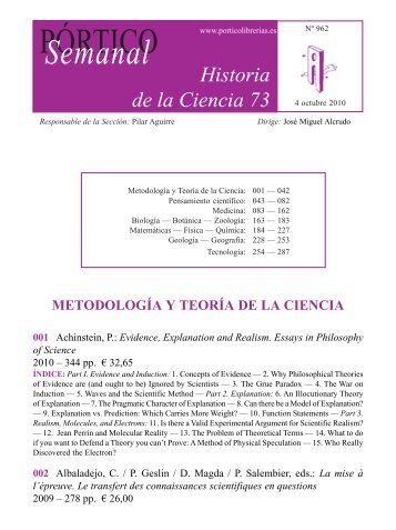 Portico Semanal 962 Historia de la Ciencia 73 - Pórtico librerías