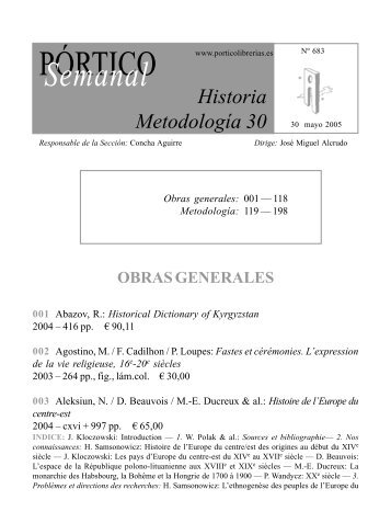 Portico Semanal 683 - Historia. Metodologia 30 - Pórtico librerías