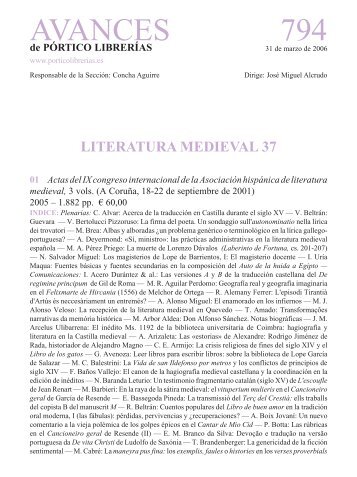 Portico Avances 794 - Literatura medieval 37 - Pórtico librerías
