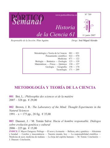 Portico Semanal 789 - Historia de la Ciencia 61 - Pórtico librerías