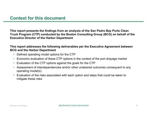 BCG Clean Truck Program Analysis - The Port of Los Angeles