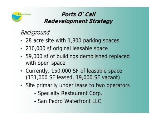 SAN PEDRO WATERFRONT PROGRAM - Port of Los Angeles