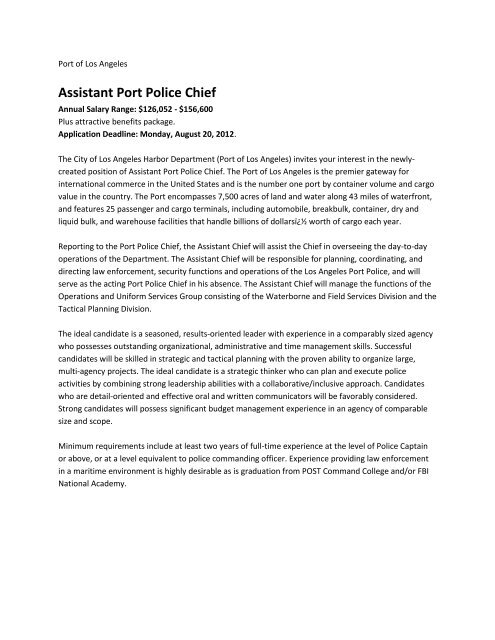 Assistant Port Police Chief - Port of Los Angeles