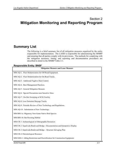 Final Mitigation Monitoring and Reporting Program (MMRP)