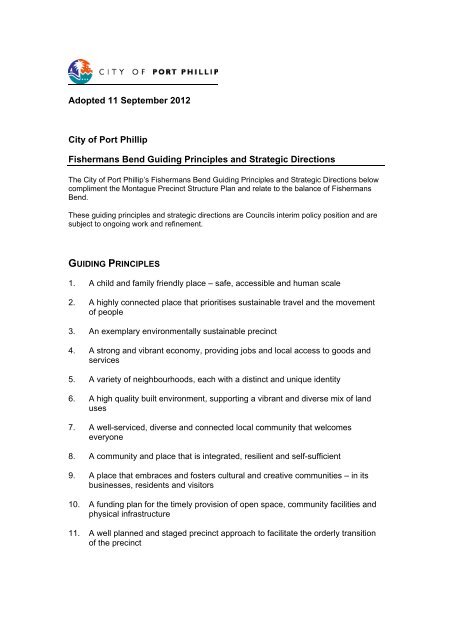 Guiding Principles and Strategic Directions - City of Port Phillip