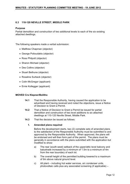 Minutes of Statutory Planning Committee - 19 ... - City of Port Phillip