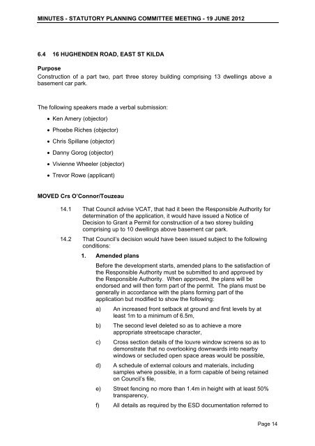 Minutes of Statutory Planning Committee - 19 ... - City of Port Phillip