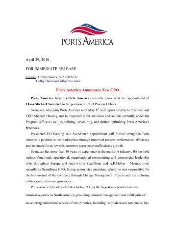 Ports America Announces New CPO