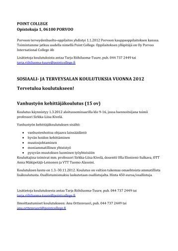 SOSIAALI- JA TERVEYSALAN KOULUTUKSIA VUONNA ... - Porvoo