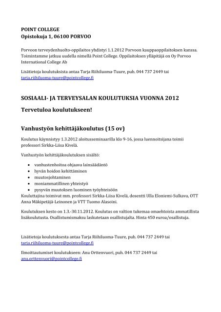 SOSIAALI- JA TERVEYSALAN KOULUTUKSIA VUONNA ... - Porvoo