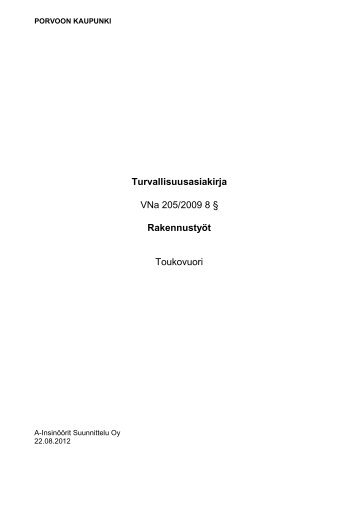 Turvallisuusasiakirja VNa 205/2009 8 Â§ RakennustyÃ¶t ... - Porvoo