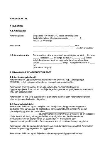 ARRENDEAVTAL 1 INLEDNING 1.1 Avtalsparter ... - Porvoo