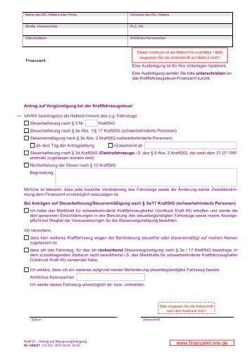 Antrag auf Kraftfahrzeugsteuervergünstigung oder ... - AGSV NRW