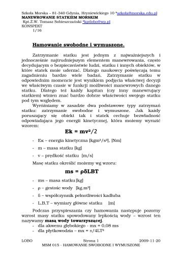 Ek = mvÂ²/2 ms = ÏÎ´LBT - posejdon