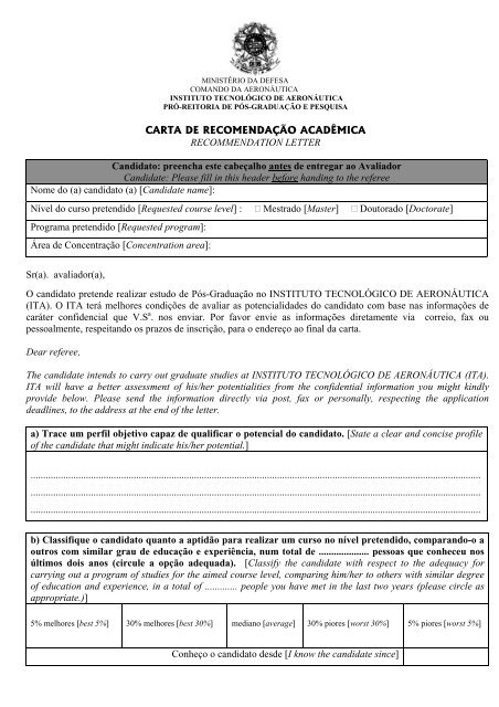CARTA DE RECOMENDAÇÃO ACADÊMICA RECOMMENDATION ...