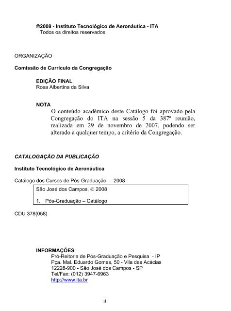 Catálogo 2008 - Pós-Graduação - ITA