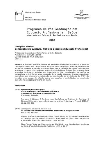 Programa de Pós-Graduação em Educação Profissional em Saúde