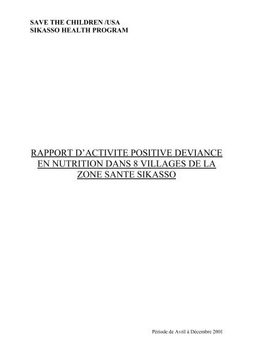 rapport d'activite positive deviance en nutrition dans 8 villages de la ...