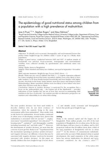 The epidemiology of good nutritional status among children - BVSDE