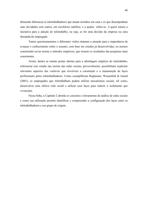 impactos sobre as redes sociais informais dos teletrabalhadores