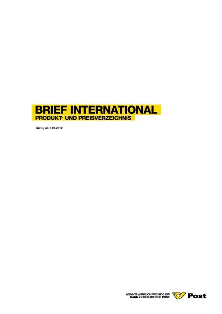 Produkt- und Preisverzeichnis zu AGB Brief International Plus