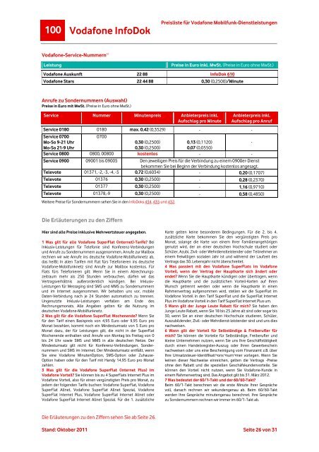 InfoDok 100: Preisliste fÃ¼r Vodafone Mobilfunk-Dienstleistungen