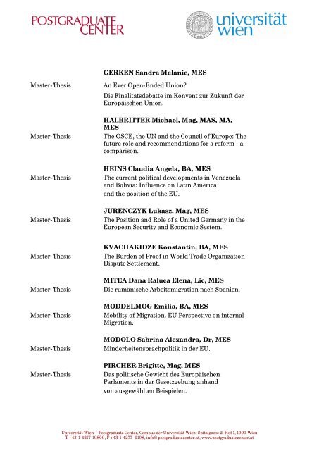MES AbsolventInnen 2000-2013 - Postgraduate Center