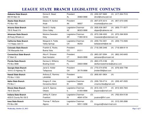 LEAGUE STATE BRANCH LEGISLATIVE CONTACTS - National ...