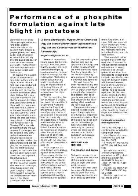 Performance of a phosphite formulation against late blight in potatoes