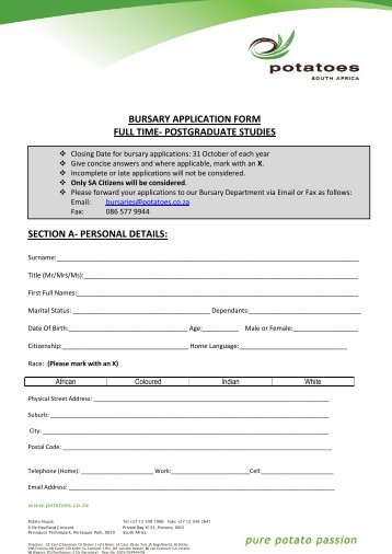 Post Grad Application Form - Potatoes South Africa
