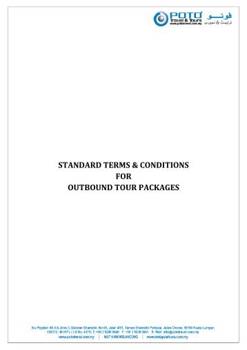 STANDARD TERMS AND CONDITIONS FOR OUTBOUND TOUR ...